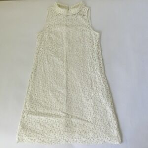 Zara  Dress Women S White Ivory Lace Sleeveless High Neck Collar Twee Preppy